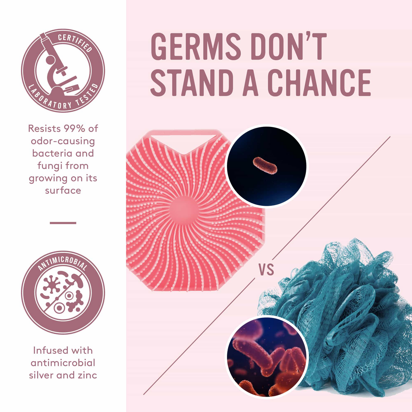 Sud Scrub® Antimicrobial Silicone Body Scrubber, Exfoliating Body Scrubber for Sensitive Skin, Eco Friendly Shower Scrubber for Body, Silicone Body Brush for Showering, Charcoal