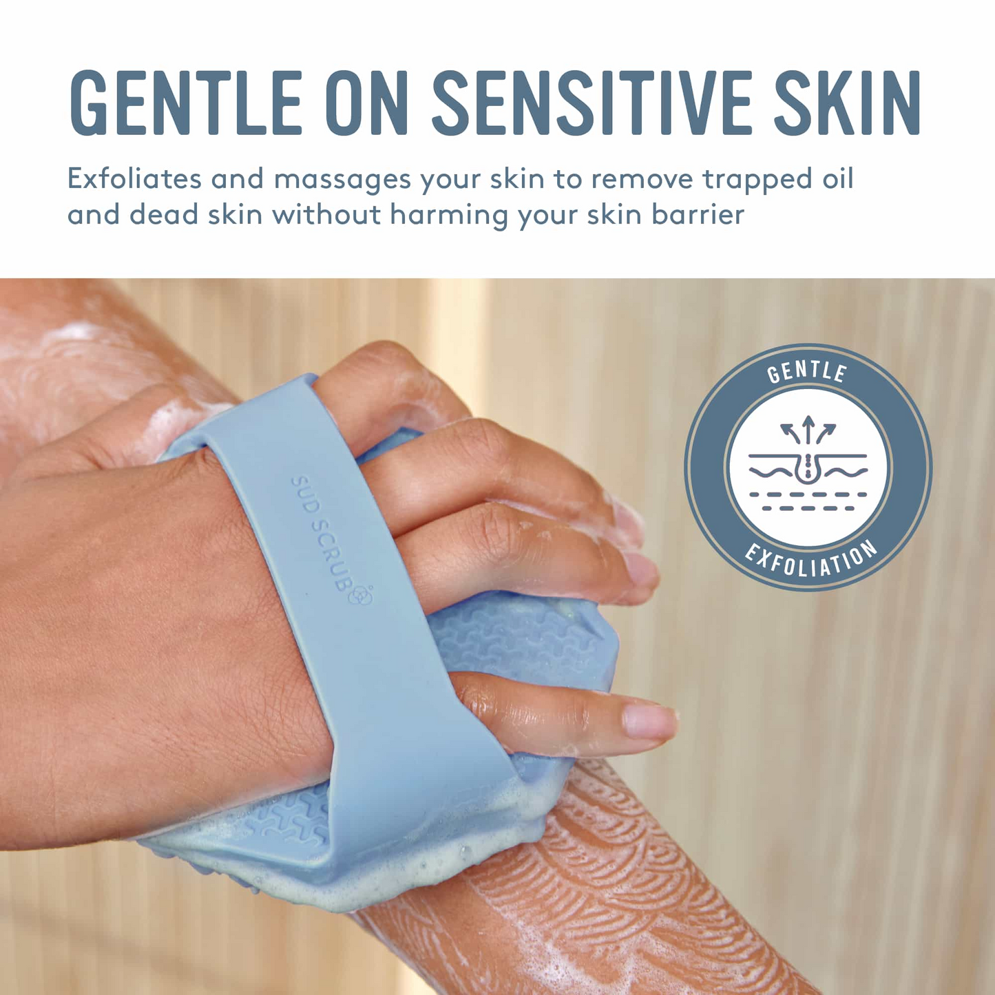 Sud Scrub® Antimicrobial Silicone Body Scrubber, Exfoliating Body Scrubber for Sensitive Skin, Eco Friendly Shower Scrubber for Body, Silicone Body Brush for Showering, Charcoal