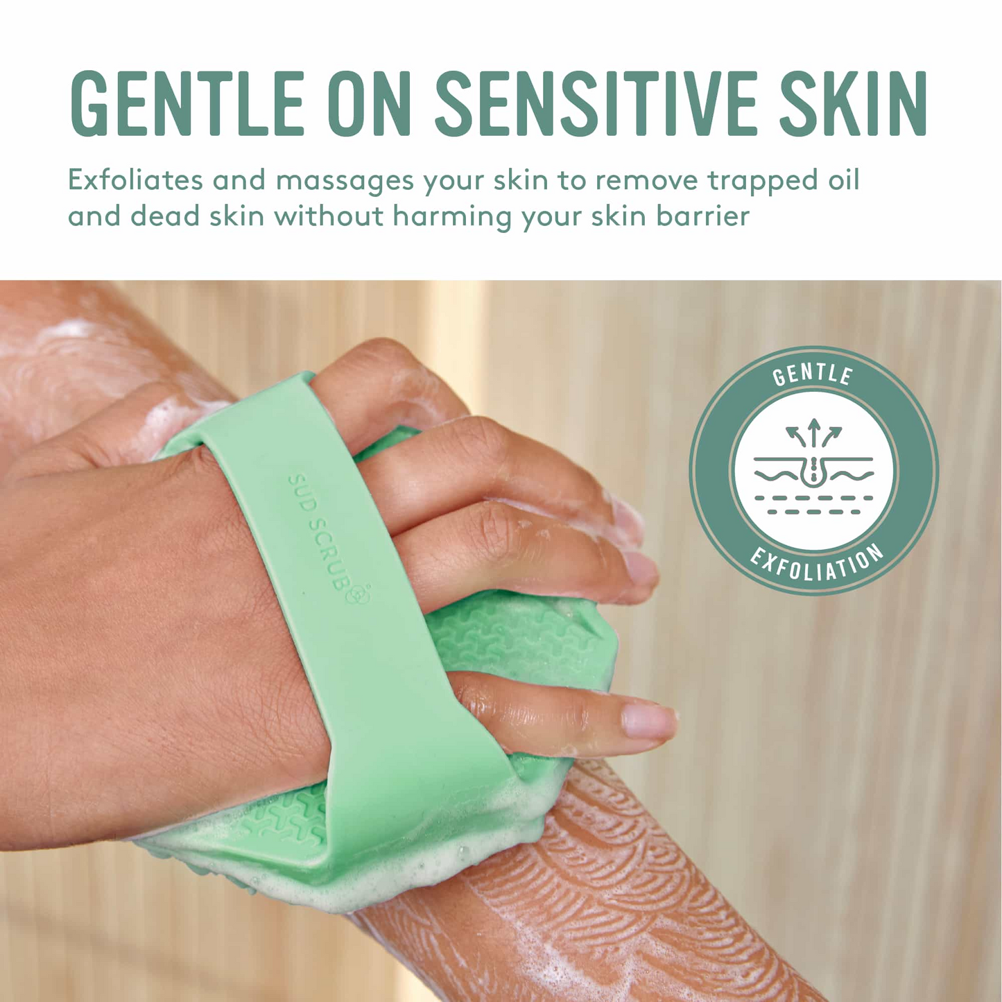 Sud Scrub® Antimicrobial Silicone Body Scrubber, Exfoliating Body Scrubber for Sensitive Skin, Eco Friendly Shower Scrubber for Body, Silicone Body Brush for Showering, Charcoal