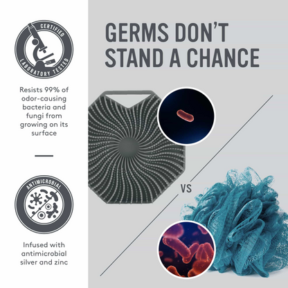 Sud Scrub® Antimicrobial Silicone Body Scrubber, Exfoliating Body Scrubber for Sensitive Skin, Eco Friendly Shower Scrubber for Body, Silicone Body Brush for Showering, Charcoal