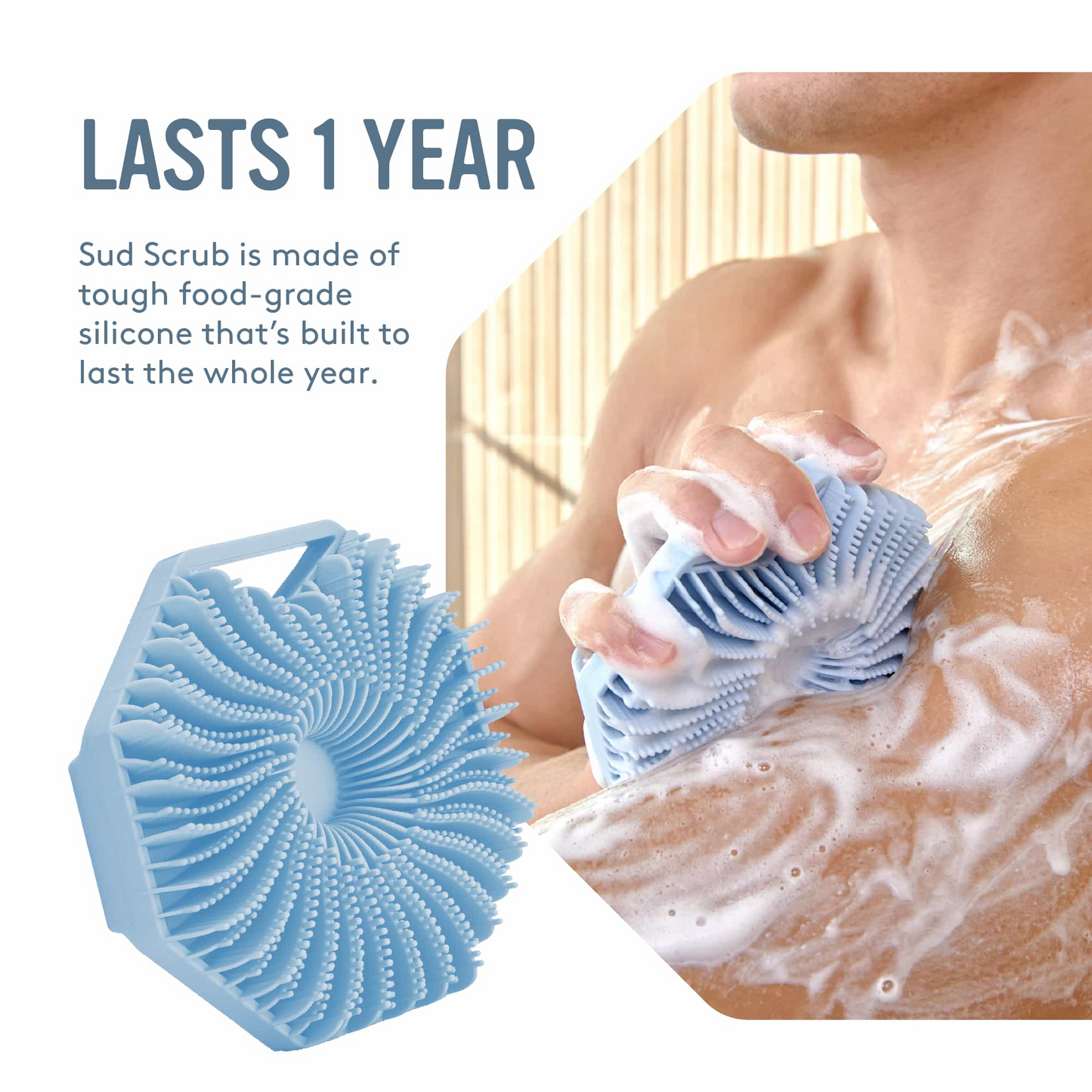 Sud Scrub® Antimicrobial Silicone Body Scrubber, Exfoliating Body Scrubber for Sensitive Skin, Eco Friendly Shower Scrubber for Body, Silicone Body Brush for Showering, Charcoal