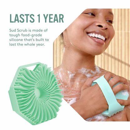 Sud Scrub® Antimicrobial Silicone Body Scrubber, Exfoliating Body Scrubber for Sensitive Skin, Eco Friendly Shower Scrubber for Body, Silicone Body Brush for Showering, Charcoal