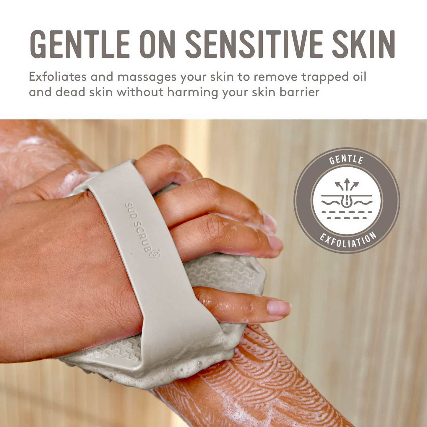 Sud Scrub® Antimicrobial Silicone Body Scrubber, Exfoliating Body Scrubber for Sensitive Skin, Eco Friendly Shower Scrubber for Body, Silicone Body Brush for Showering, Charcoal