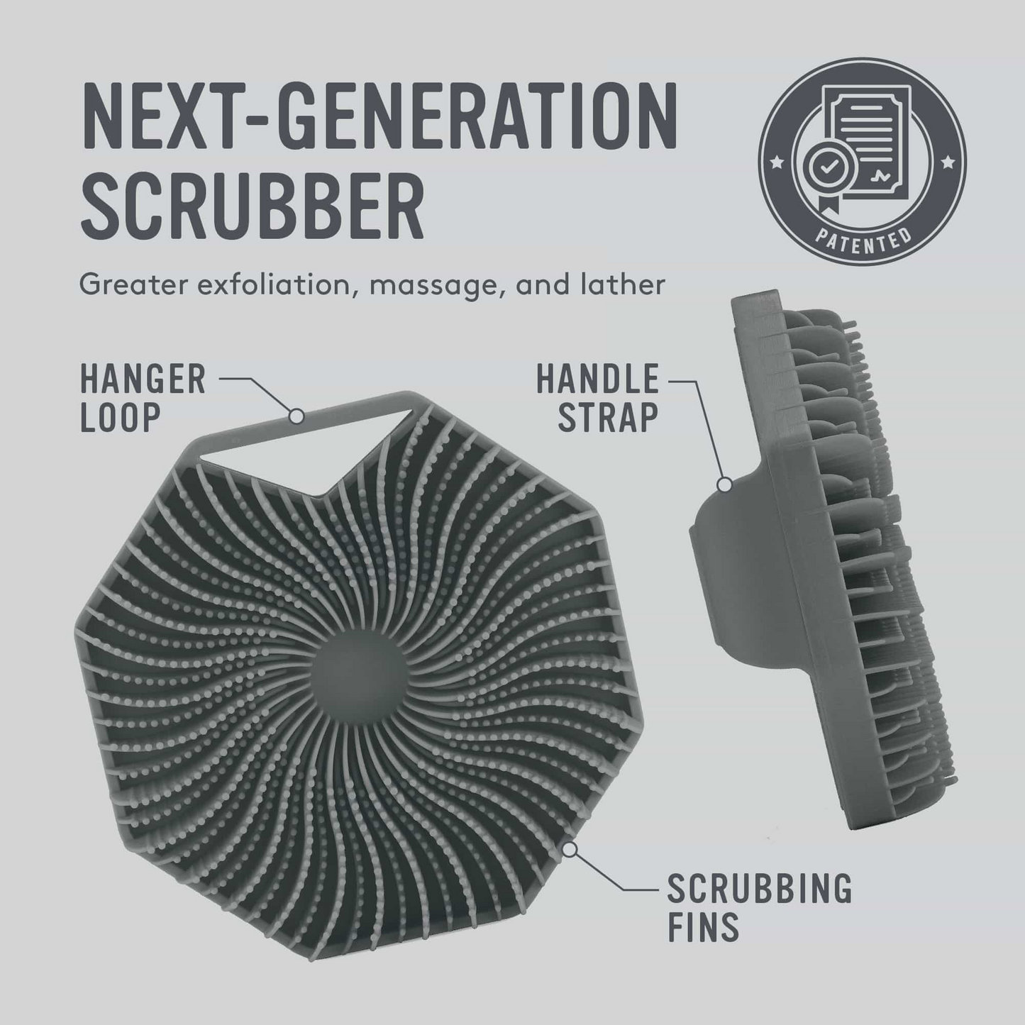 Sud Scrub® Antimicrobial Silicone Body Scrubber, Exfoliating Body Scrubber for Sensitive Skin, Eco Friendly Shower Scrubber for Body, Silicone Body Brush for Showering, Charcoal